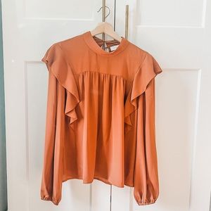 Burnt Orange Ruffle Blouse